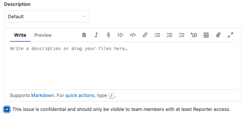 Creating a new confidential issue